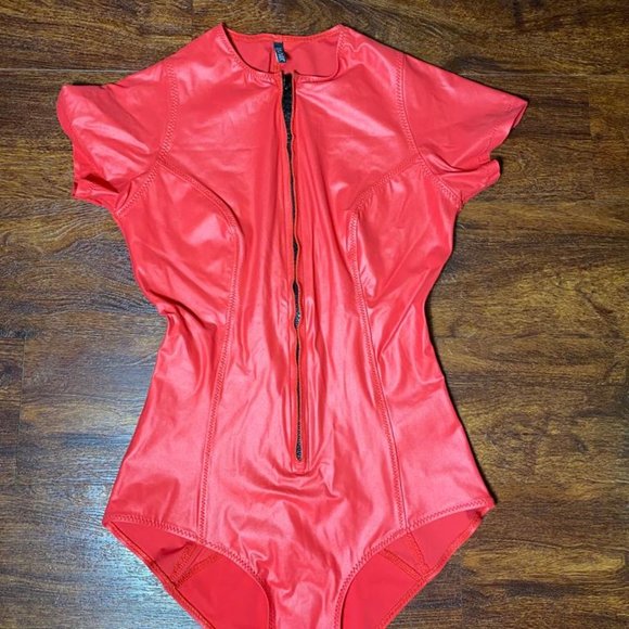 Lisa Marie Fernandez Pink Neoprene Farrah Swimsuit Bodysuit Size 2 - Picture 2 of 8